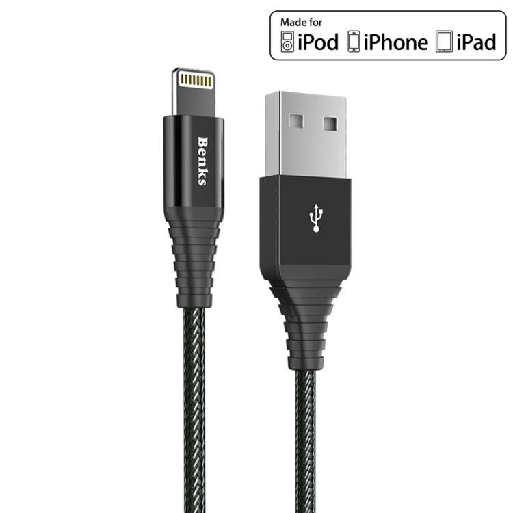 Benks M09 1.2m 2.4A Output MFi Certificated USB to 8 Pin Nylon Weave Data Sync Charge Cable