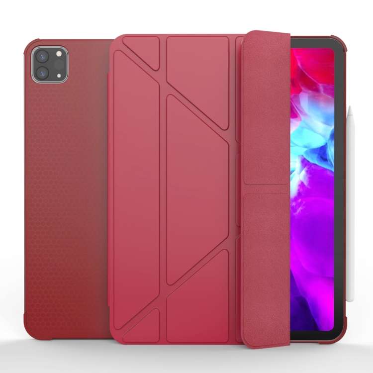 Multi-folding TPU Leather Tablet Case for iPad Pro 11 2022 / 2021 / 2020 / 2018 (Red)
