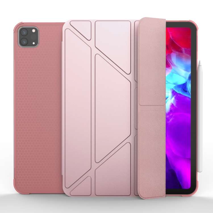 Multi-folding TPU Leather Tablet Case for iPad Pro 11 2022 / 2021 / 2020 / 2018 (Rose Gold)