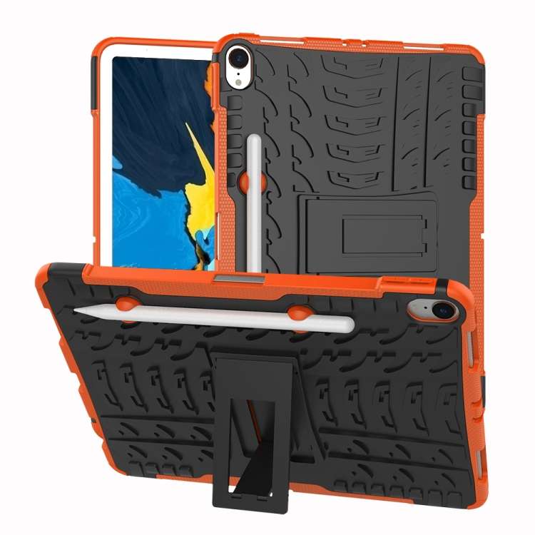 Tire Texture TPU+PC Shockproof Case for iPad Pro 11 inch (2018), with Holder & Pen Slot (Orange)