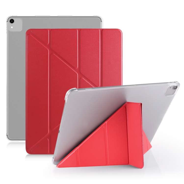 Multi-folding Shockproof PC + PU Leather Protective Case for iPad Pro 12.9 2018 / 2020 ... (Red)
