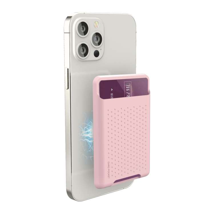 For iPhone 13 Series / iPhone 12 Series Silicone Wallet Pouch Card Case Anti-degaussing ... (Pink)