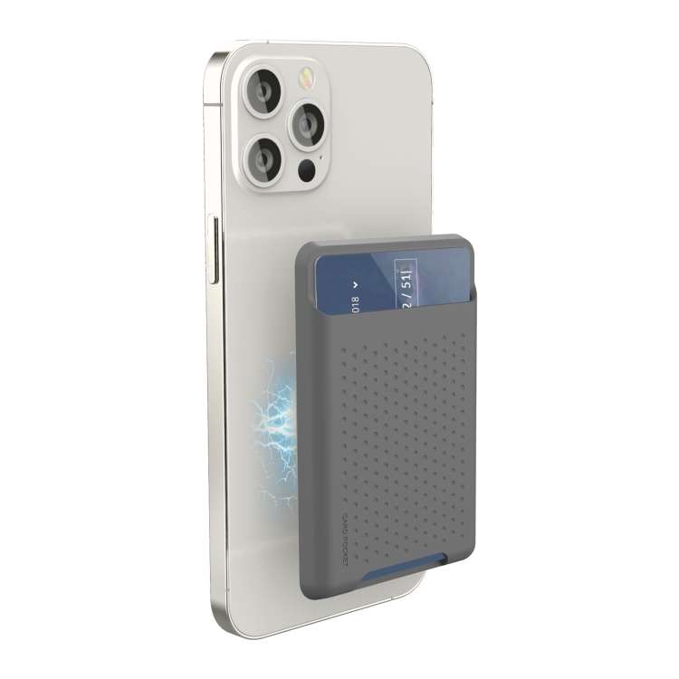 For iPhone 13 Series / iPhone 12 Series Silicone Wallet Pouch Card Case Anti-degaussing ... (Grey)