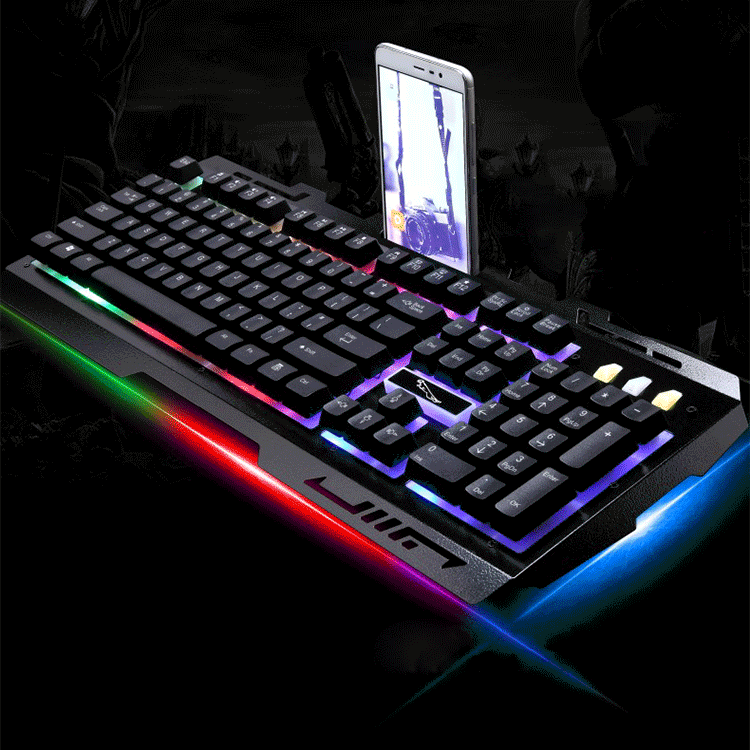 ZGB G700 104 Keys USB Wired Mechanical Feel Glowing Metal Panel Suspension Gaming Keyb ... (Black)