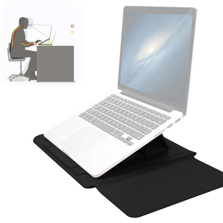 4 in 1 Universal Waterproof PU Leather Laptop Liner Bag with Handle & Stand & Pen Hold ... (Black)