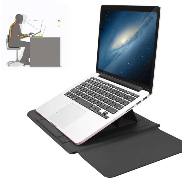 4 in 1 Universal Waterproof PU Leather Laptop Liner Bag with Handle & Stand & Pen Holde ... (Grey)