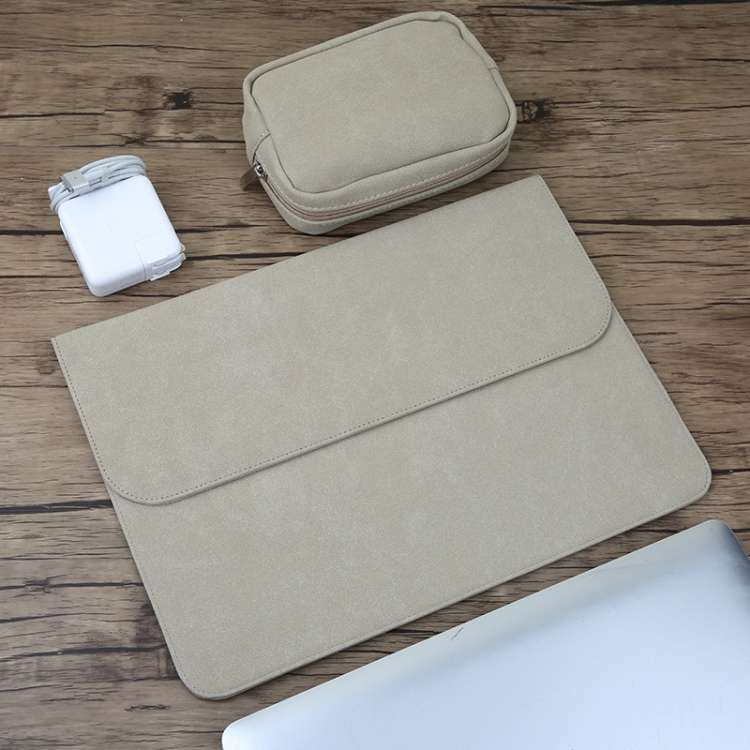 2 in 1 Horizontal Matte Leather Laptop Inner Bag + Power Bag for MacBook 12 inch ... (Light Grey)