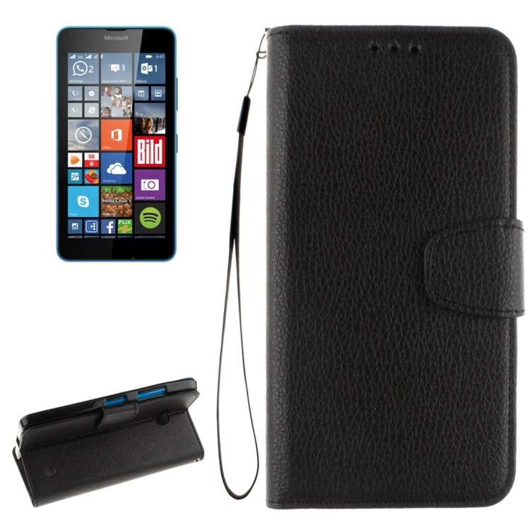 For Microsoft Lumia 640 Litchi Texture Horizontal Flip Leather Case with Holder & Card ... (Black)