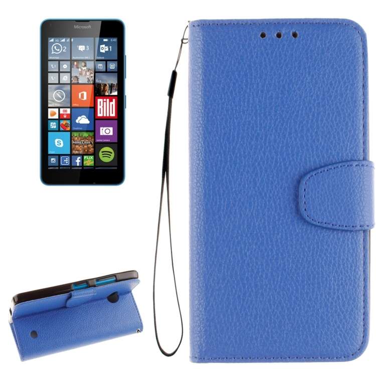 For Microsoft Lumia 640 Litchi Texture Horizontal Flip Leather Case with Holder & Card ... (Blue)