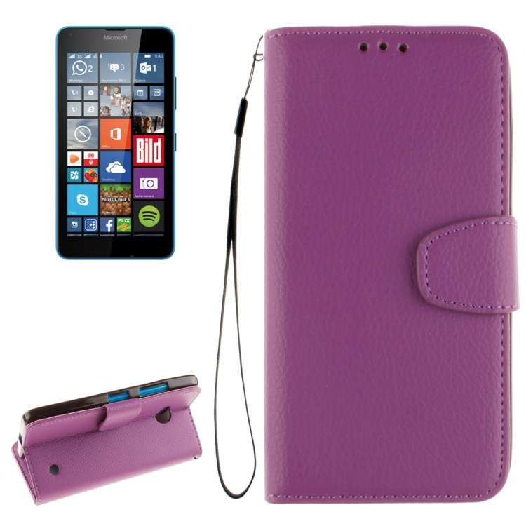 For Microsoft Lumia 640 Litchi Texture Horizontal Flip Leather Case with Holder & Car ... (Purple)