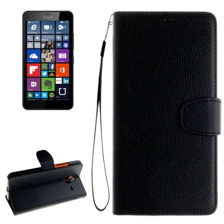 For Microsoft Lumia 640 XL Litchi Texture Horizontal Flip Leather Case with Holder & C ... (Black)