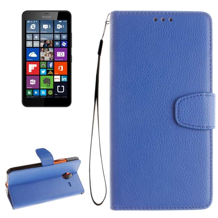 For Microsoft Lumia 640 XL Litchi Texture Horizontal Flip Leather Case with Holder & Ca ... (Blue)