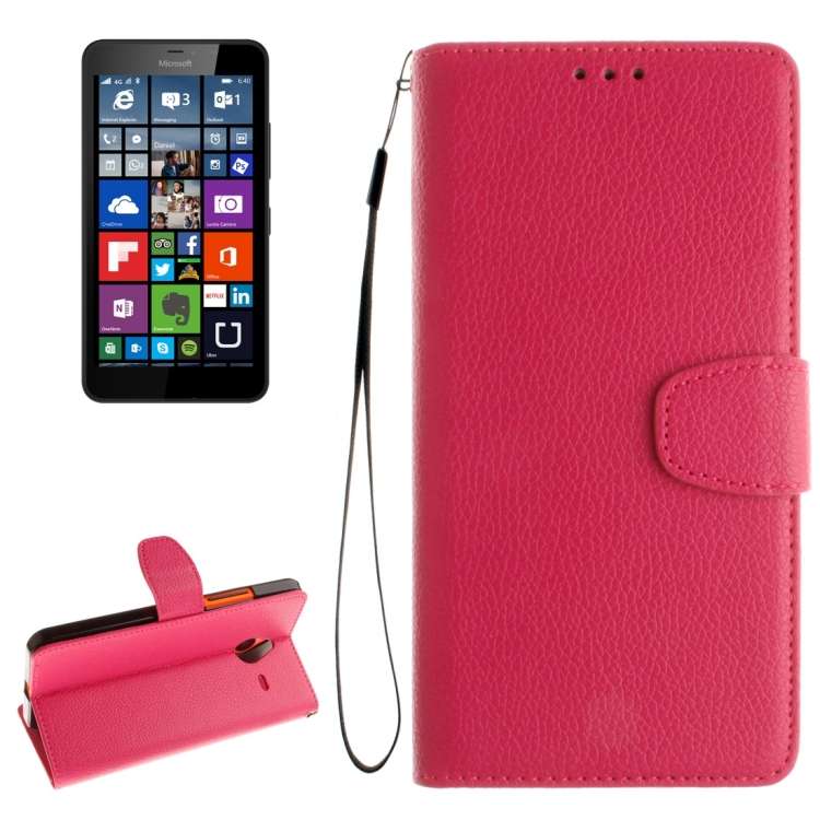 For Microsoft Lumia 640 XL Litchi Texture Horizontal Flip Leather Case with Holder & ... (Magenta)