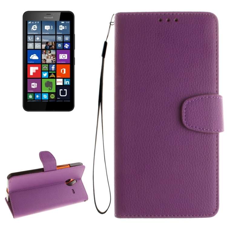 For Microsoft Lumia 640 XL Litchi Texture Horizontal Flip Leather Case with Holder & ... (Purple)