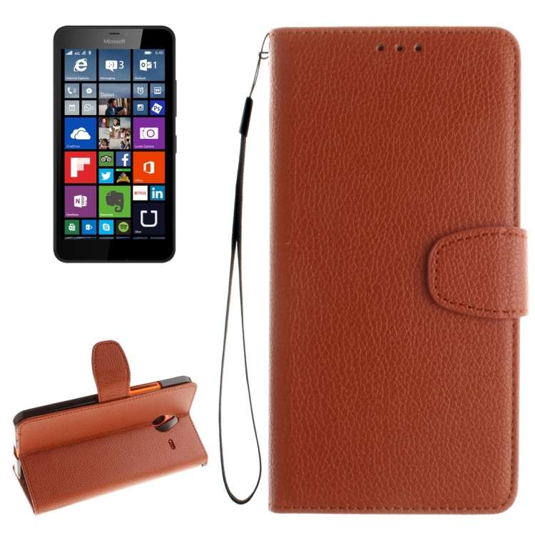 For Microsoft Lumia 640 XL Litchi Texture Horizontal Flip Leather Case with Holder & C ... (Brown)