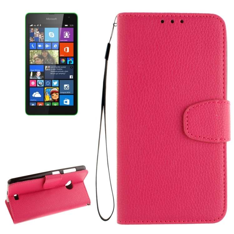 For Microsoft Lumia 535 Litchi Texture Horizontal Flip Leather Case with Holder & Ca ... (Magenta)