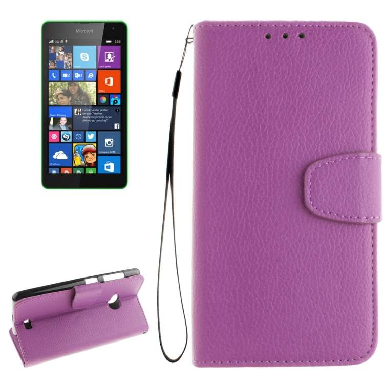For Microsoft Lumia 535 Litchi Texture Horizontal Flip Leather Case with Holder & Car ... (Purple)