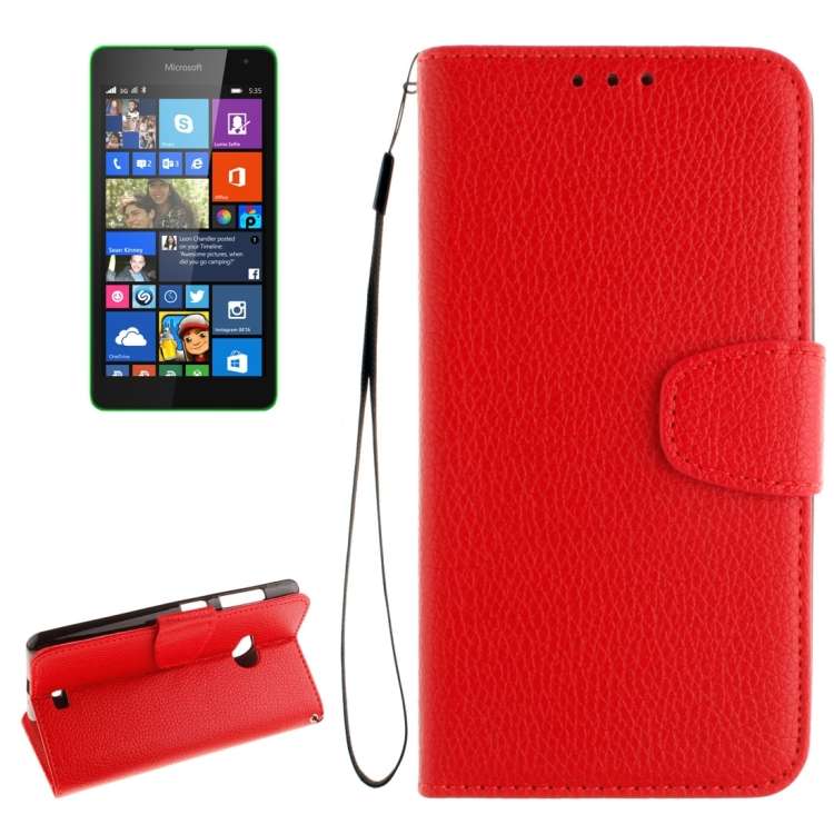 For Microsoft Lumia 535 Litchi Texture Horizontal Flip Leather Case with Holder & Card S ... (Red)
