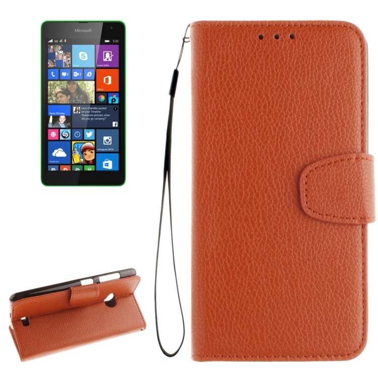 For Microsoft Lumia 535 Litchi Texture Horizontal Flip Leather Case with Holder & Card ... (Brown)
