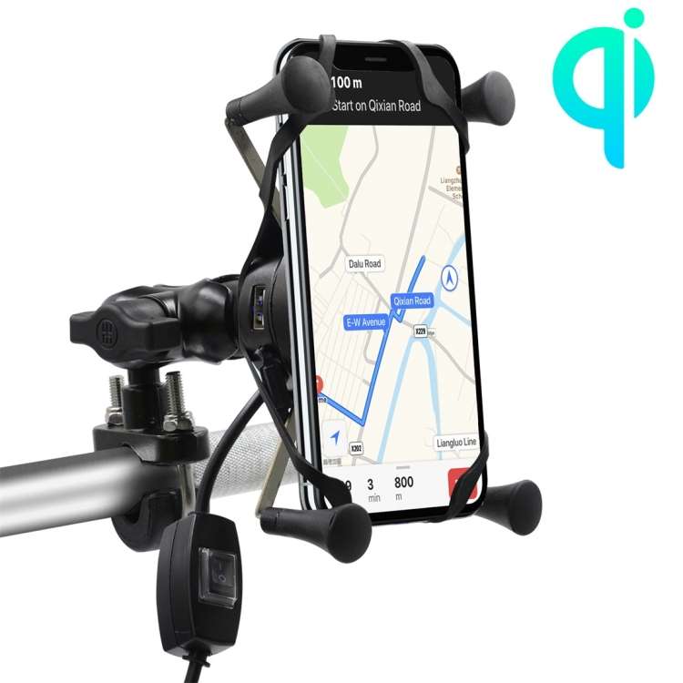 CS-878A1 Multi-function Motorcycle Wireless Wired Aluminum Alloy Mobile Phone Holder C ... (Black)