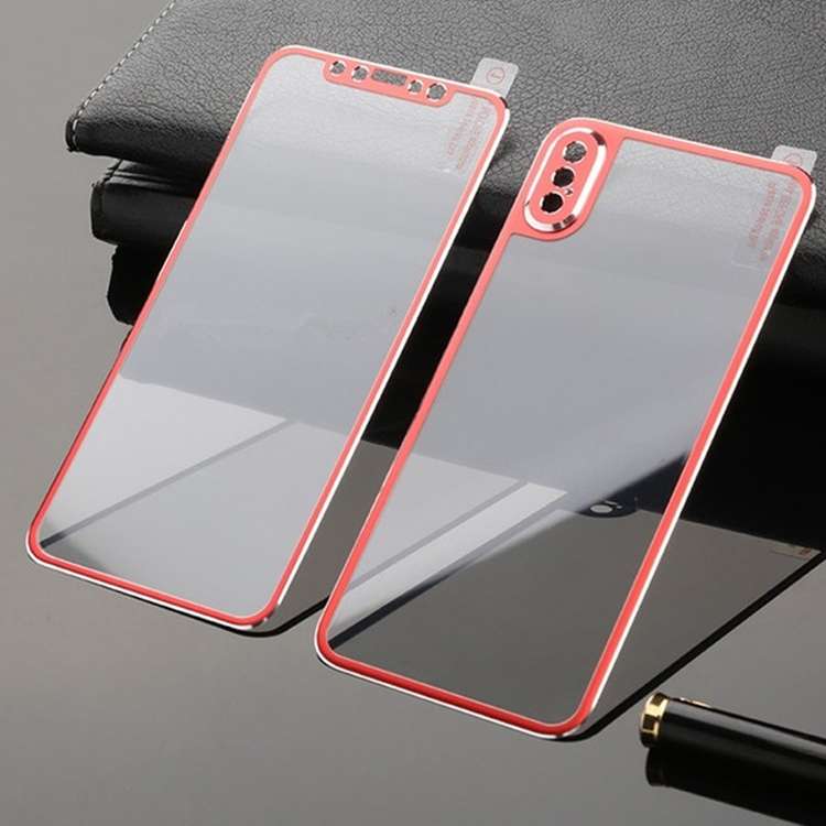 For iPhone XS / X Titanium Alloy Edge Full Coverage Front + Back Tempered Glass Screen P ... (Red)