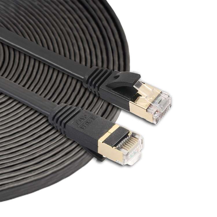 10m CAT7 10 Gigabit Ethernet Ultra Flat Patch Cable for Modem Router LAN Network - Bui ... (Black)