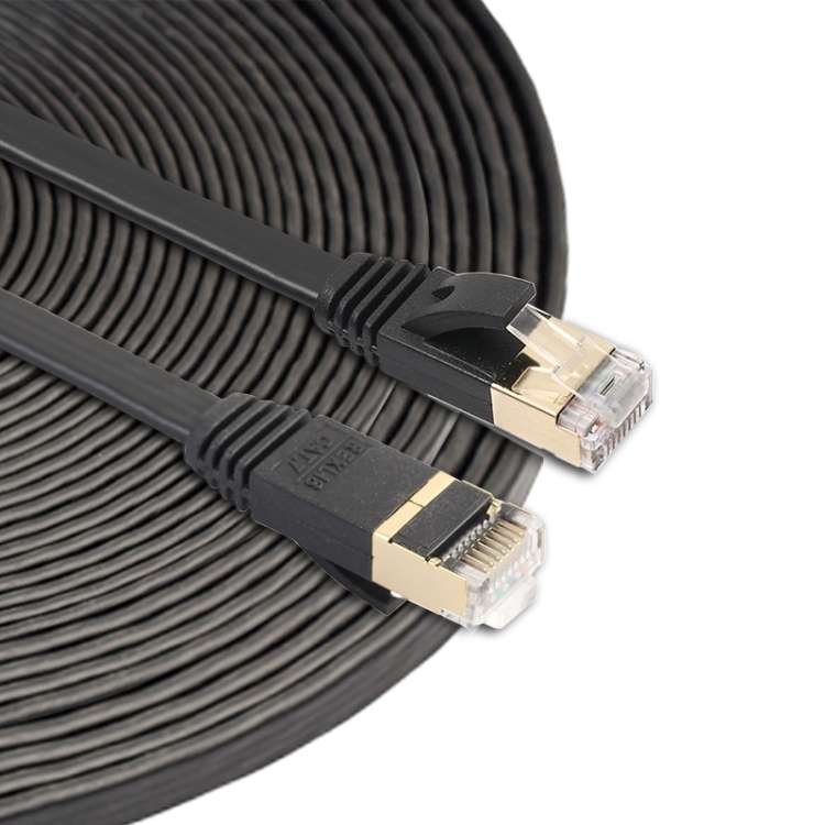 15m CAT7 10 Gigabit Ethernet Ultra Flat Patch Cable for Modem Router LAN Network - Bui ... (Black)