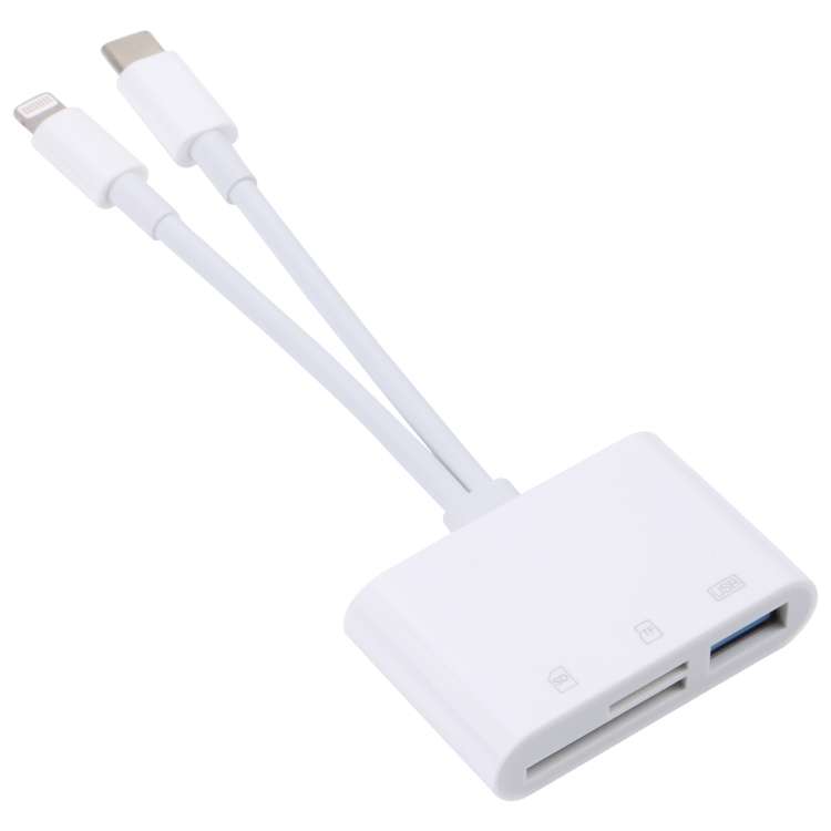 NK-103Pro 3 in 1 8 Pin + USB-C / Type-C Male to USB + TF / SD Card Reader