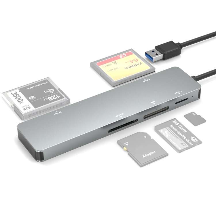 Rocketek CR308 USB3.0 Multi-function Card Reader CF / CFast / SD / MS / TF Card ... (Silver Grey)