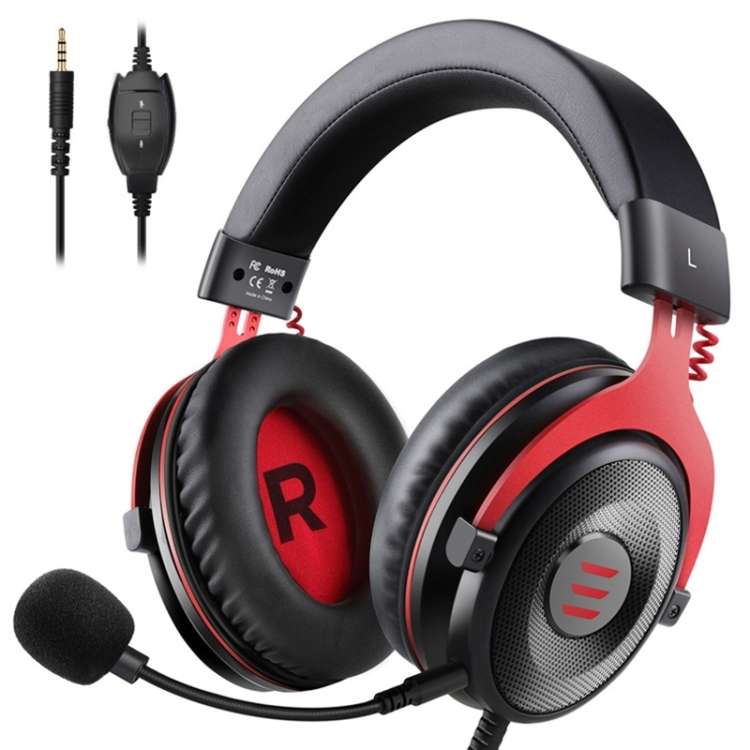 EKSA E900 Standard 3D Surround Gaming Wire-Controlled Head-mounted USB Luminous Gaming H ... (Red)