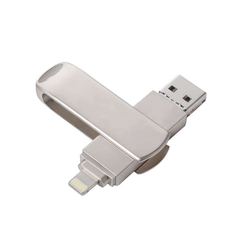 Richwell 3 in 1 128G Micro USB + 8 Pin + USB 3.0 Metal Rotating Push-pull Flash Disk ... (Silver)