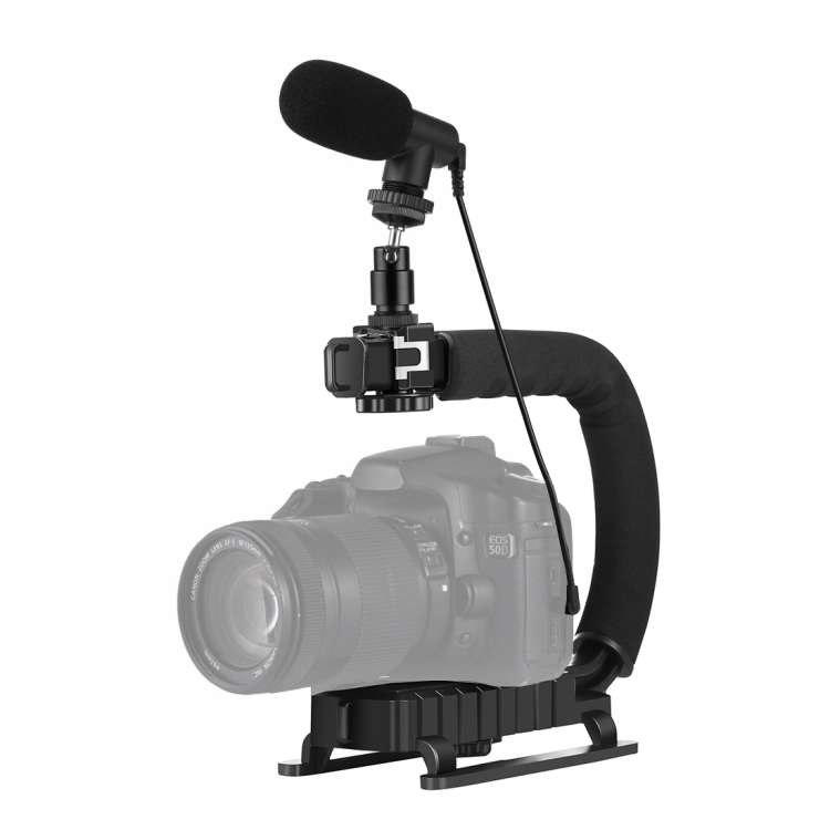 PULUZ U/C Shape Portable Handheld DV Bracket Stabilizer + Video Shotgun Microphone Kit with Cold S