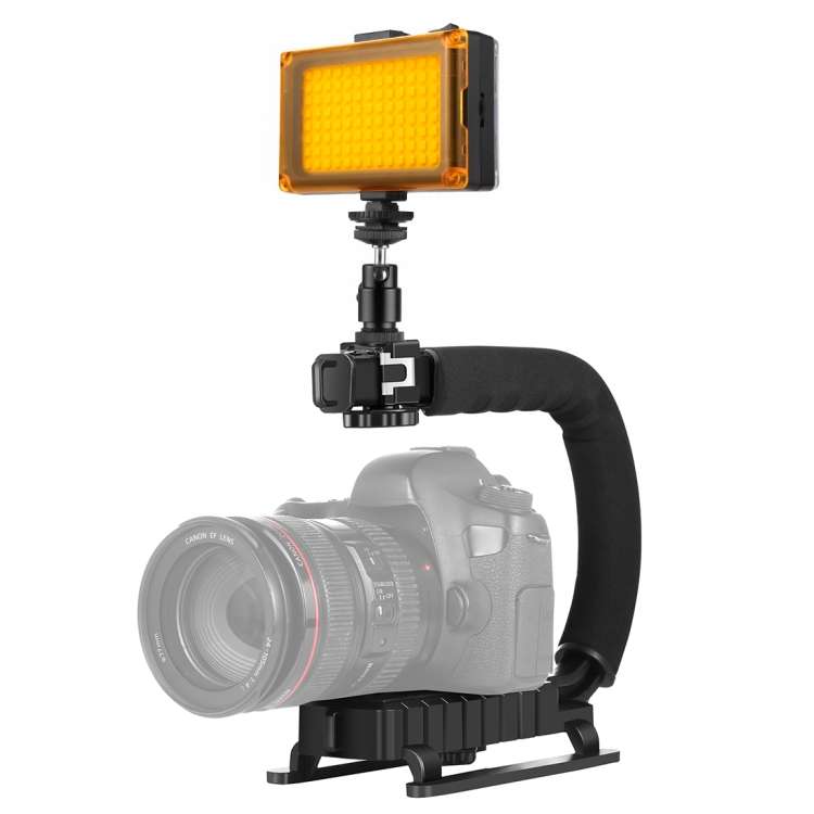 PULUZ U/C Shape Portable Handheld DV Bracket Stabilizer + LED Studio Light Kit with Cold Shoe Trip