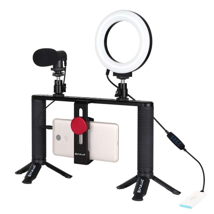 PULUZ 4 in 1 Vlogging Live Broadcast 4.7 inch 12cm Ring LED Selfie Light Smartphone Video Rig Hand