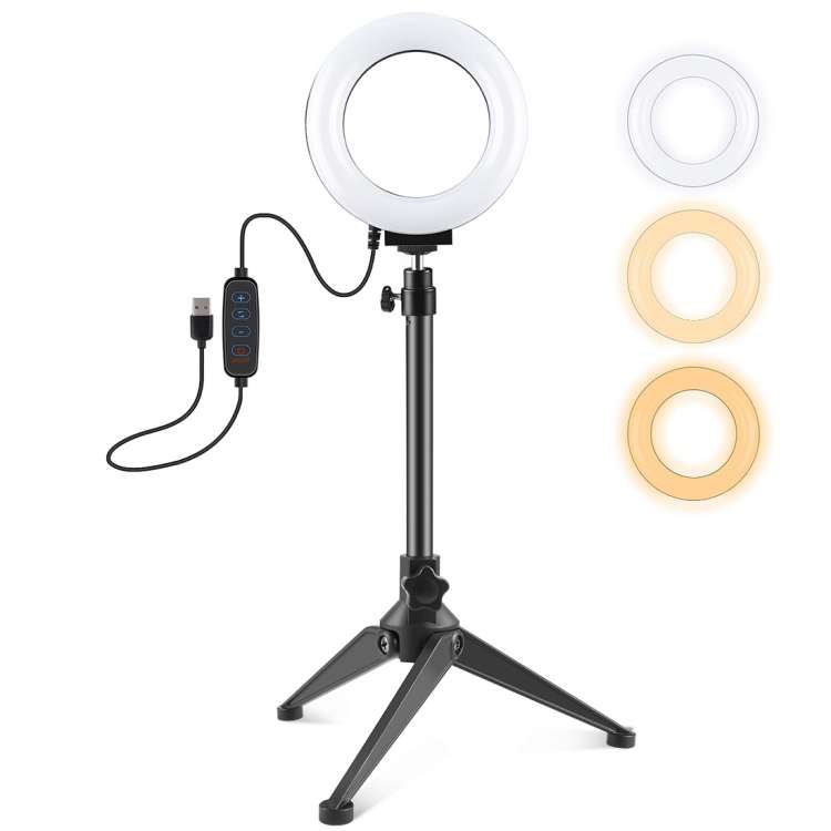 PULUZ 4.7 inch 12cm USB 3 Modes Dimmable LED Ring Vlogging Photography Video Lights + Desktop Trip
