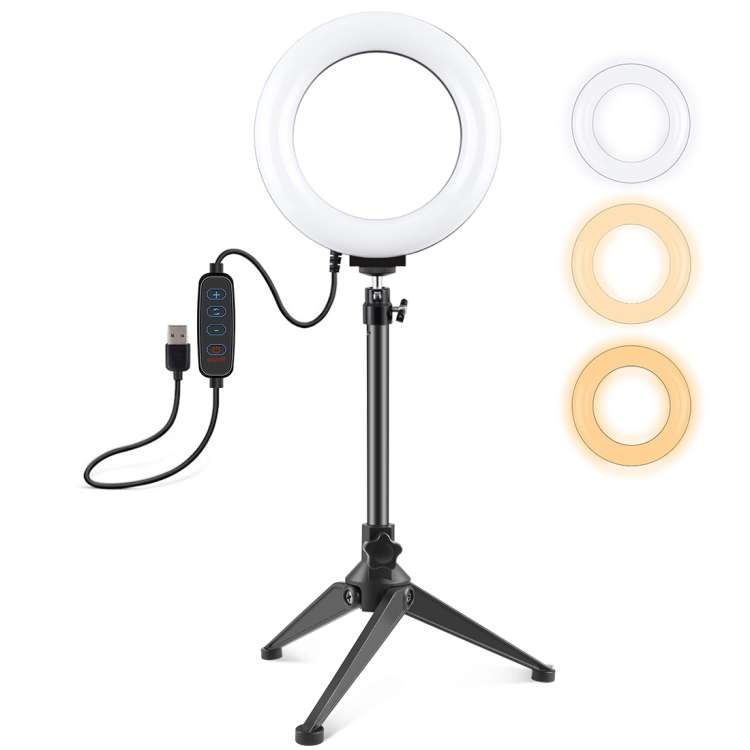 PULUZ 6.2 inch 16cm USB 3 Modes Dimmable LED Ring Vlogging Photography Video Lights + Desktop Trip