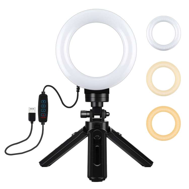 PULUZ 4.7 inch 12cm USB 3 Modes Dimmable LED Ring Vlogging Photography Video Lights + ... (Black)
