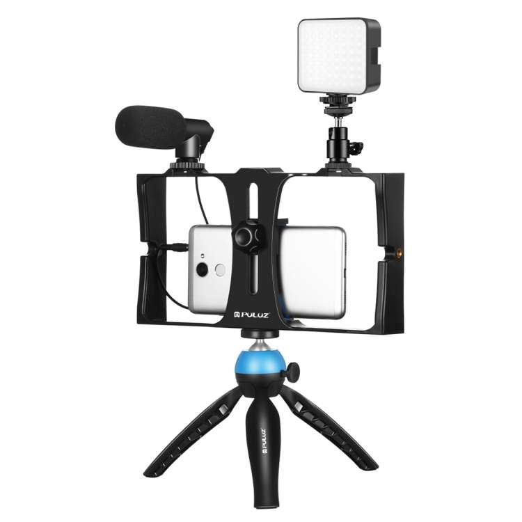 PULUZ 4 in 1 Vlogging Live Broadcast LED Selfie Fill Light Smartphone Video Rig Kits wi ... (Blue)
