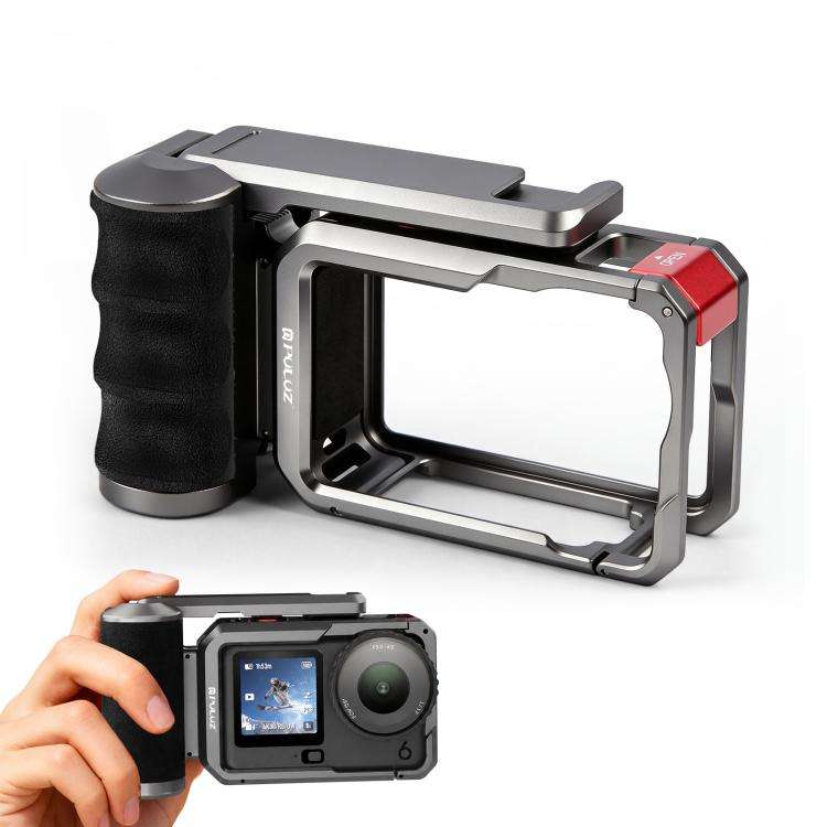 For DJI Osmo Action 6 PULUZ Metal Camera Cage Expansion Adapter with Handle Grip (Titanium)