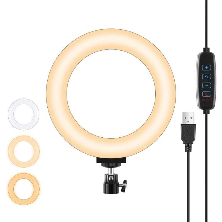 PULUZ 6.2 inch 16cm USB 3 Modes Dimmable LED Ring Vlogging Photography Video Lights wi ... (Black)