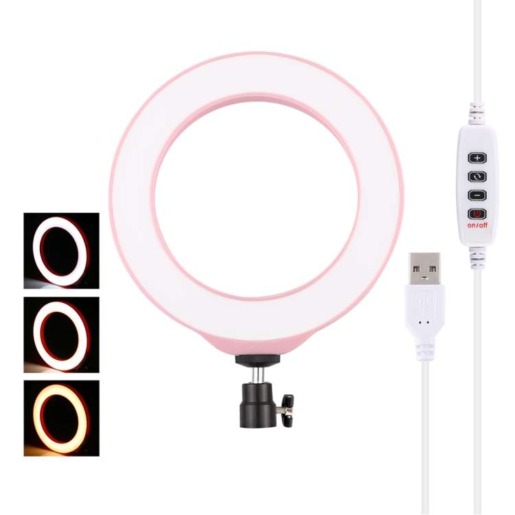 PULUZ 6.2 inch 16cm USB 3 Modes Dimmable LED Ring Vlogging Photography Video Lights wit ... (Pink)