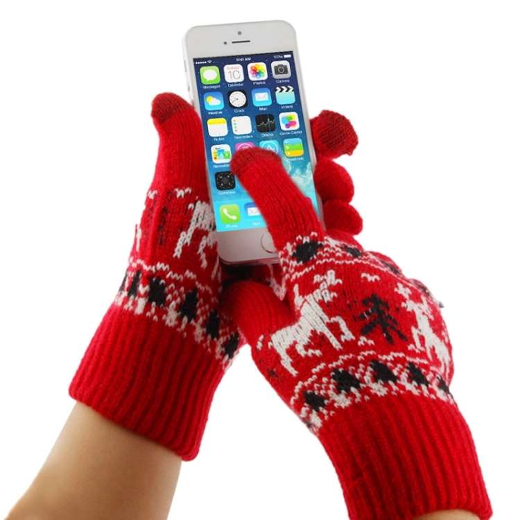 Woven Double Deer Pattern Three Finger Touch Screen Touch Gloves