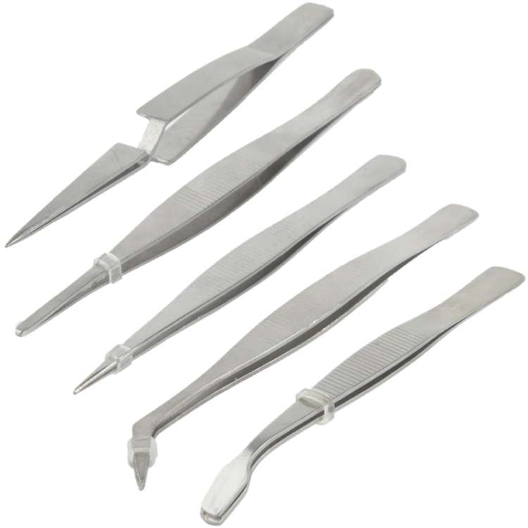 High-precision Electronic Stainless Steel Elbow & Straight Tweezers, include 5 kind o ... (Silver)