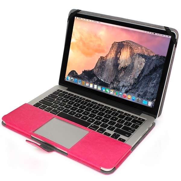 Notebook Leather Case with Snap Fastener for 15.4 inch MacBook Pro Retina(Magenta)