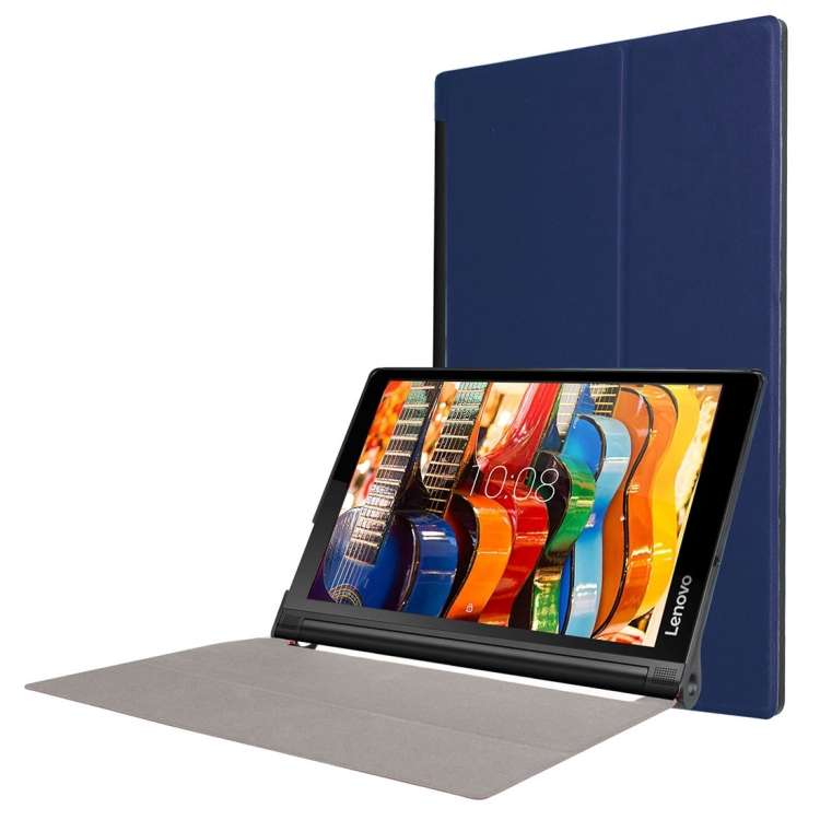Custer Texture Horizontal Flip Solid Color Leather Case with Three-folding Holder ... (Dark Blue)