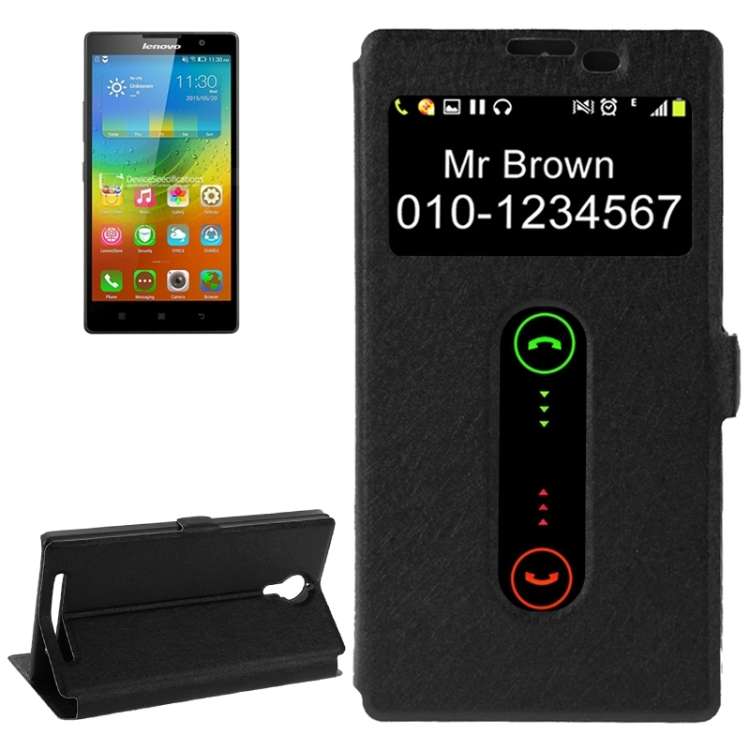 Cross Texture Horizontal Flip Leather Case with Caller ID Display & Holder for Lenovo K80(Black)