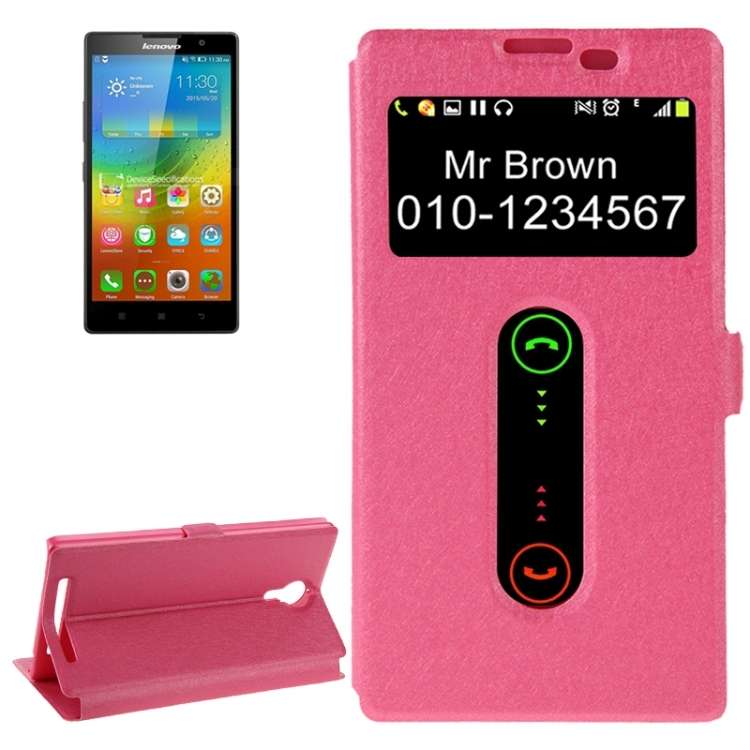 Cross Texture Horizontal Flip Leather Case with Caller ID Display & Holder for Lenovo K80(Magenta)