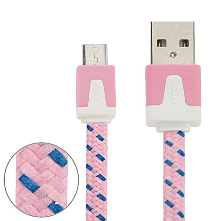 2m Woven Style Micro USB to USB Data / Charging Cable(Pink)