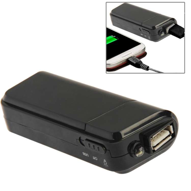 AA Batteries Emergency USB Charger with Flashlight(Black)