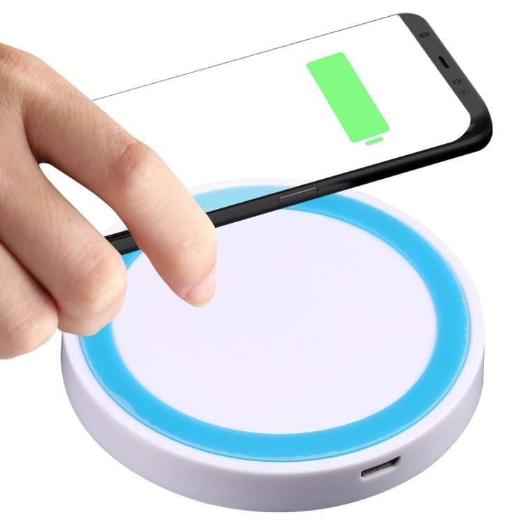 Universal QI Standard Round Wireless Charging Pad (White + Blue)